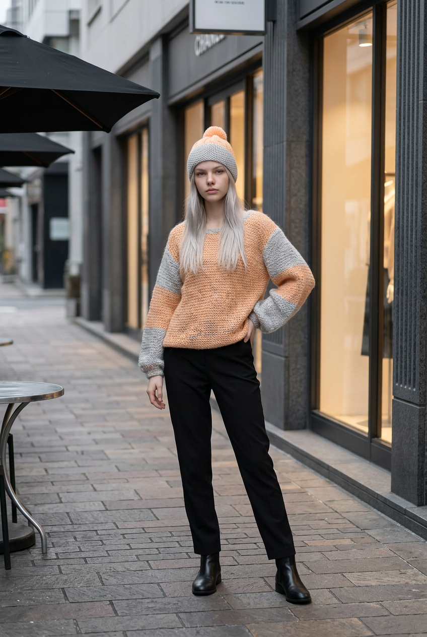 Boho knitwear sweater with matching Pom-Pom hat                   ITEM: # 5 - 681809