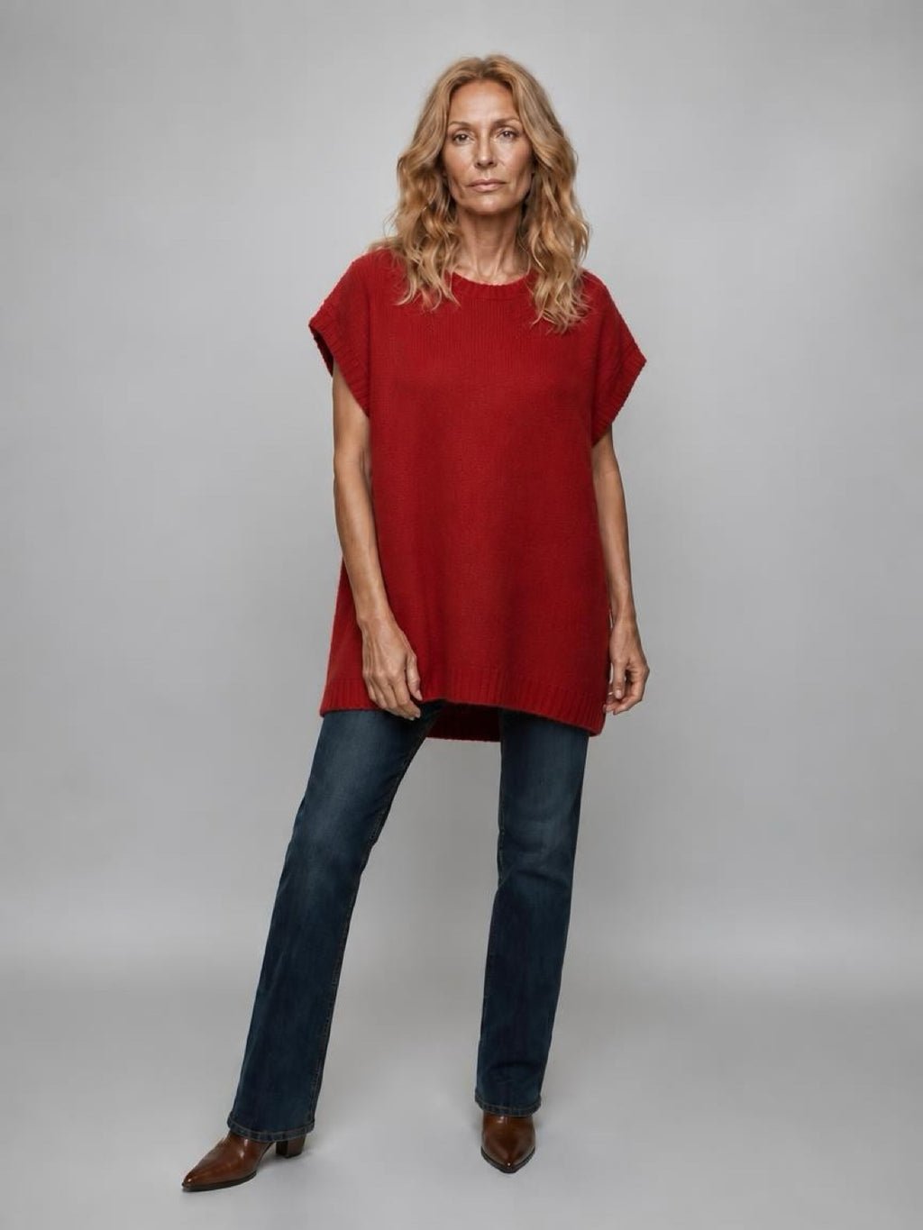 BRIGHT RED HAND KNIT CLOAK OVERSIZED BOHO VEST                        ITEM: # 2 - 681806