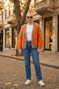Chunky knit cardigan orange and cream  ITEM: # 22 - 681823