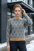 Brown Argyle  Sweater 100%Baby Alpaca Wool             ITEM # 34 - 681823