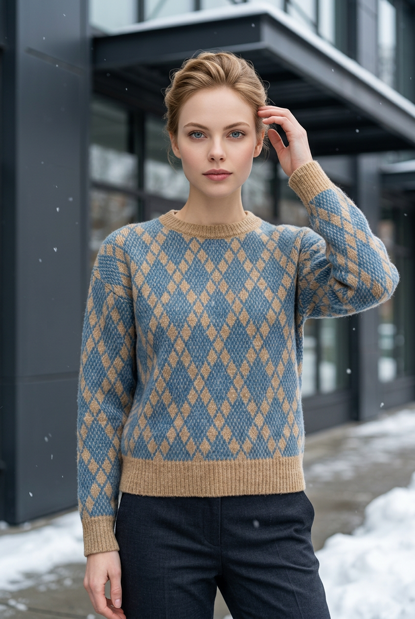 Brown Argyle  Sweater 100%Baby Alpaca Wool             ITEM # 34 - 681823