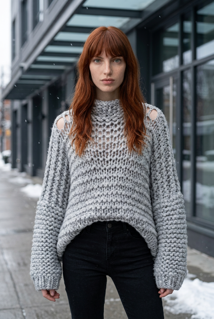 BOHO Chunky hand knit  sweater                    ITEM:  44 - 681830
