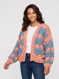 Chunky knit cardigan peach and blue       ITEM: # 31 - 681836