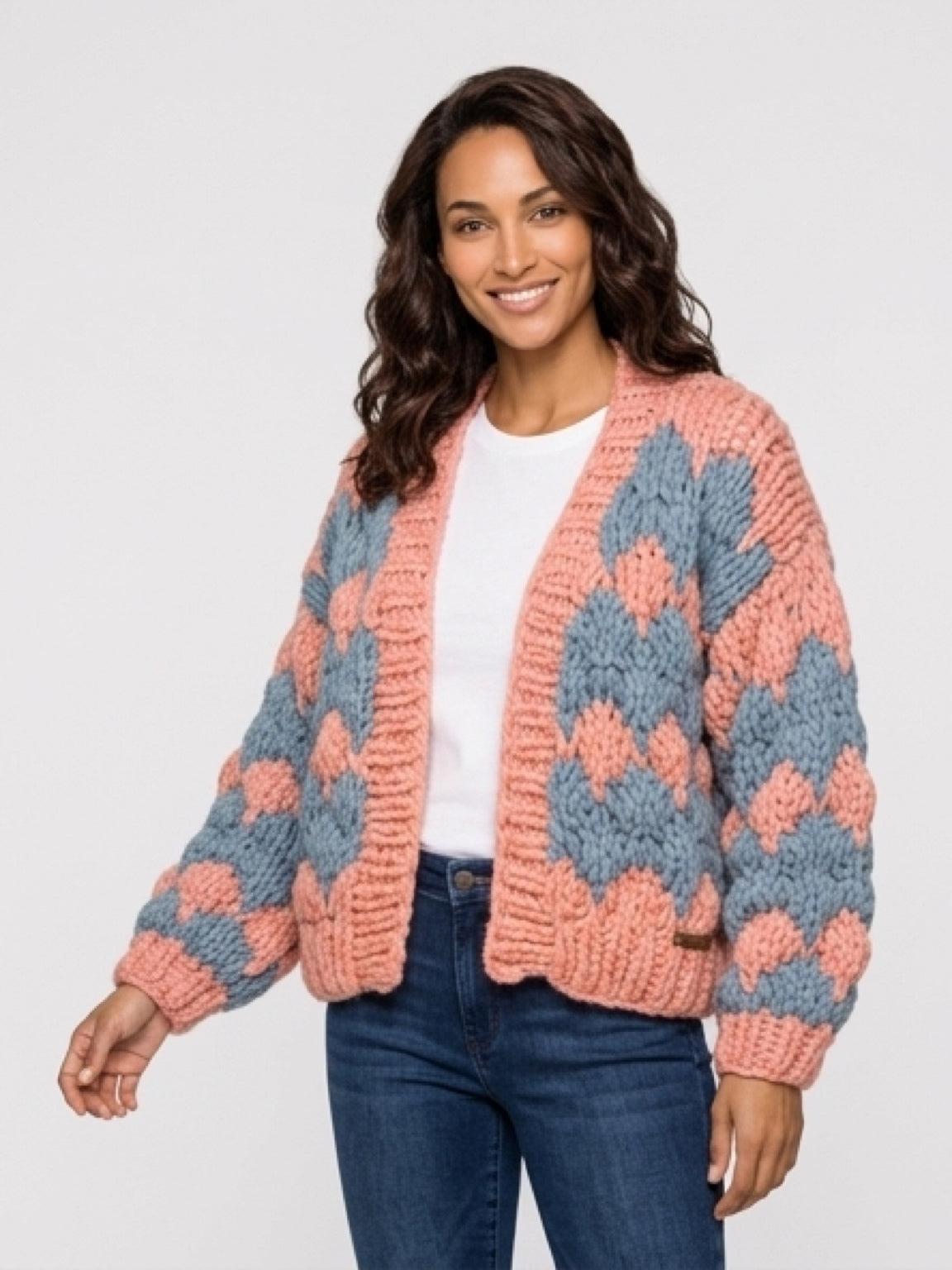 Chunky knit cardigan peach and blue       ITEM: # 31 - 681836