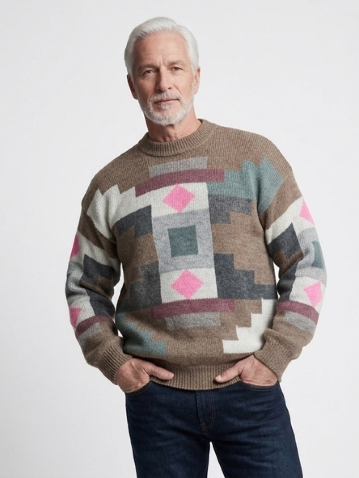 Earth tone jacquard sweater handmade 100% Alpaca         ITEM:# 8 - 681812
