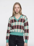 Teal and Pink Geometric Sweater 100# baby alpaca wool              ITEM # 10-681814