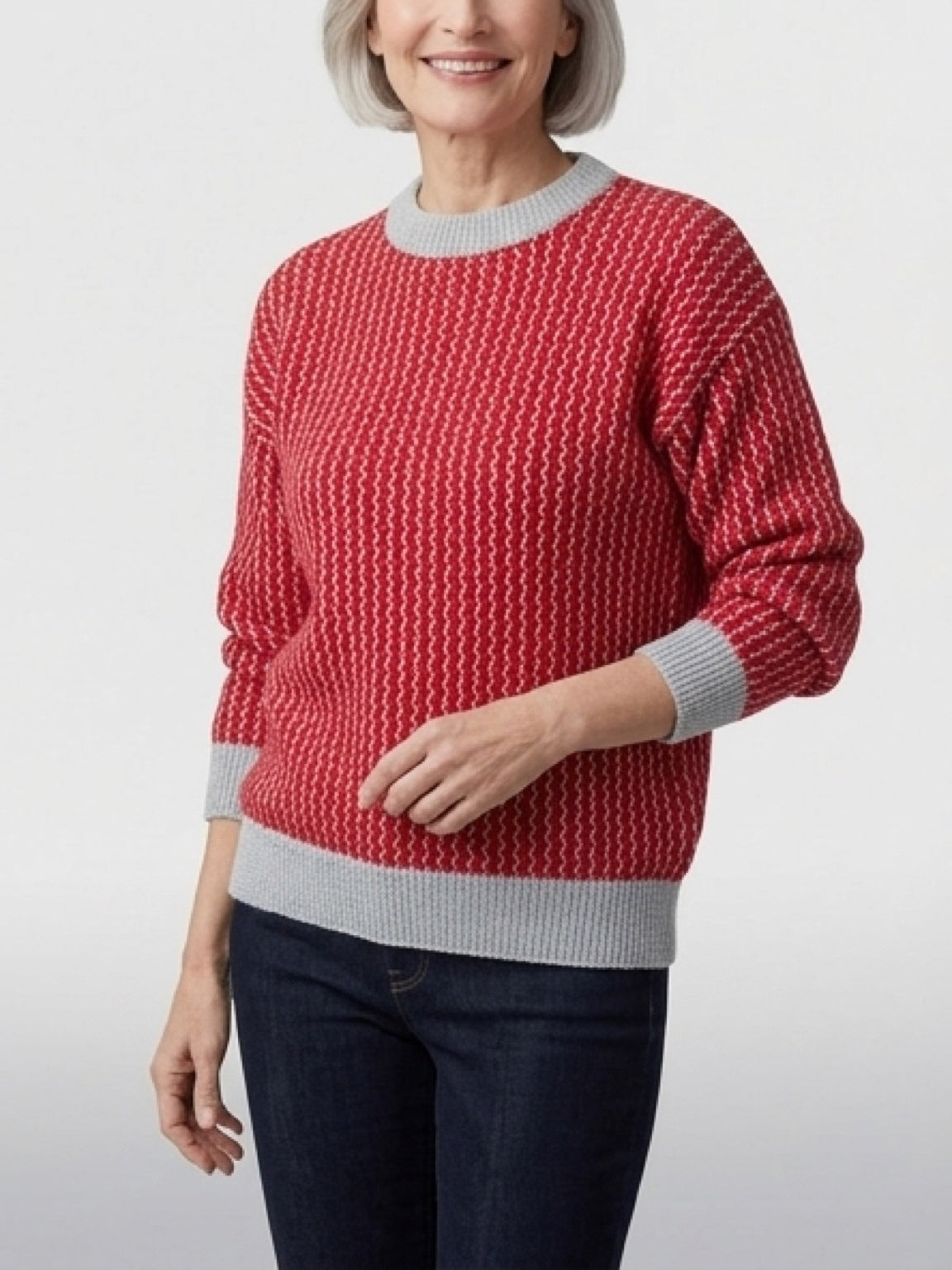 Gray Ribbed Sweater in 100% Baby Alpaca Wool ITEM: # 21 - 681820