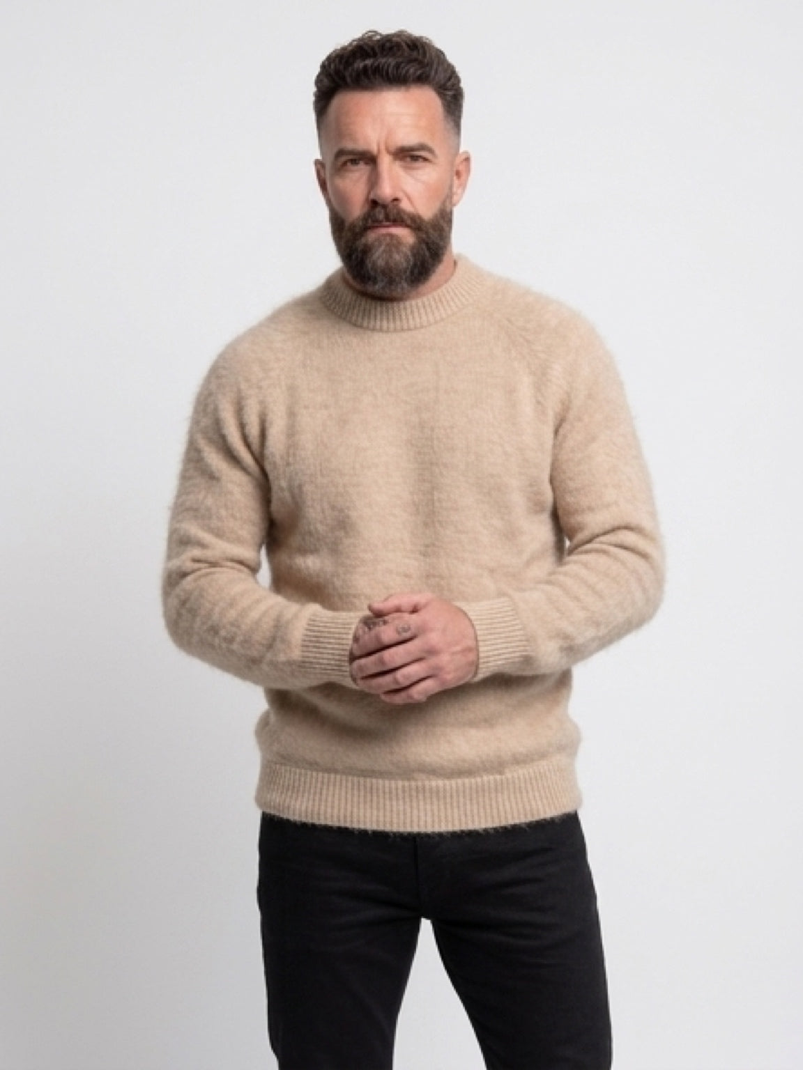 Beige knit Sweater 100% Baby alpaca Alpaca Wool            ITEM: # 17 - 681827