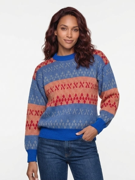Blue and Red diamond sweater 100% Baby Alpaca Wool             ITEM: # 16 - 681829