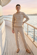 Elegant Beige and Cream Diamond Handmade Sweater ITEM # 20 - 681817