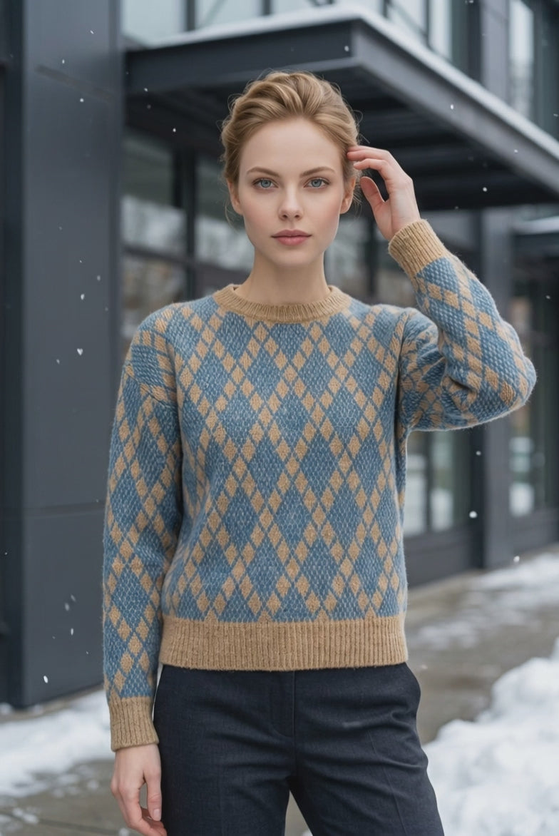 Brown Argyle  Sweater 100%Baby Alpaca Wool             ITEM # 34 - 681823