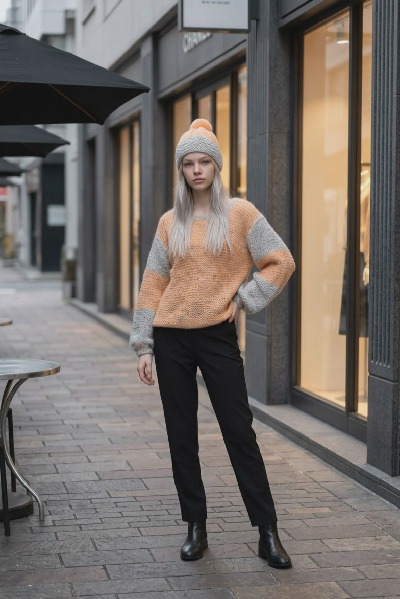 Boho knitwear sweater with matching Pom-Pom hat                   ITEM: # 5 - 681809