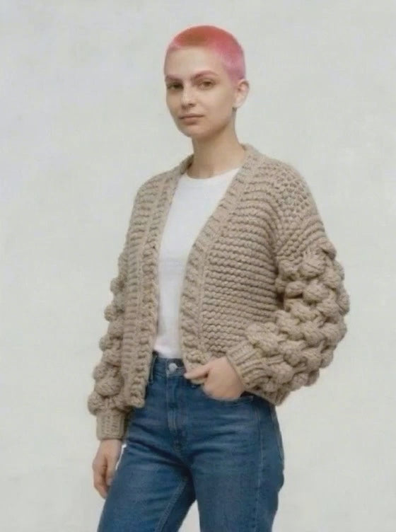 Chunky Knit cardigan balloon sleeves       ITEM: #30-  681835