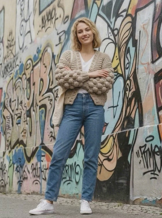 Chunky Beige knit Boho Cardigan balloon sleeves                  ITEM:# 30 - 681835