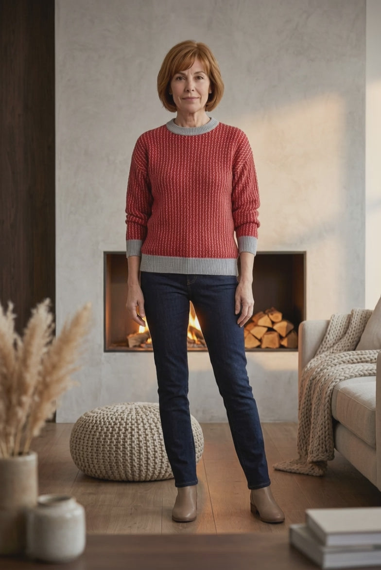 Gray Ribbed Sweater in 100% Baby Alpaca Wool ITEM: # 21 - 681820